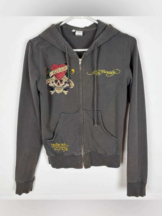 Ed Hardy Jackets & Blazers - Vintage Ed Hardy Zip Up Hoodie Size Medium Love Kills Slowly Y2K Rhinestone